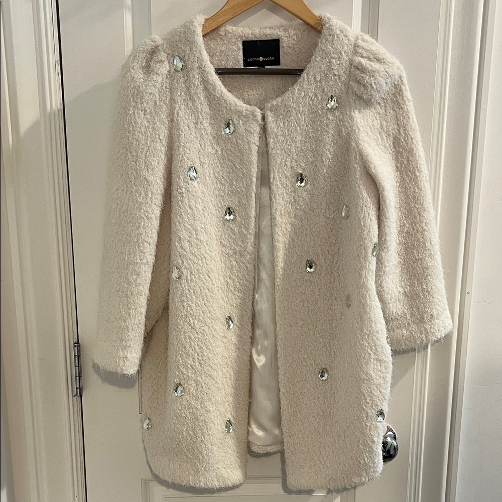 Cream Sequin Embellished Coat size M